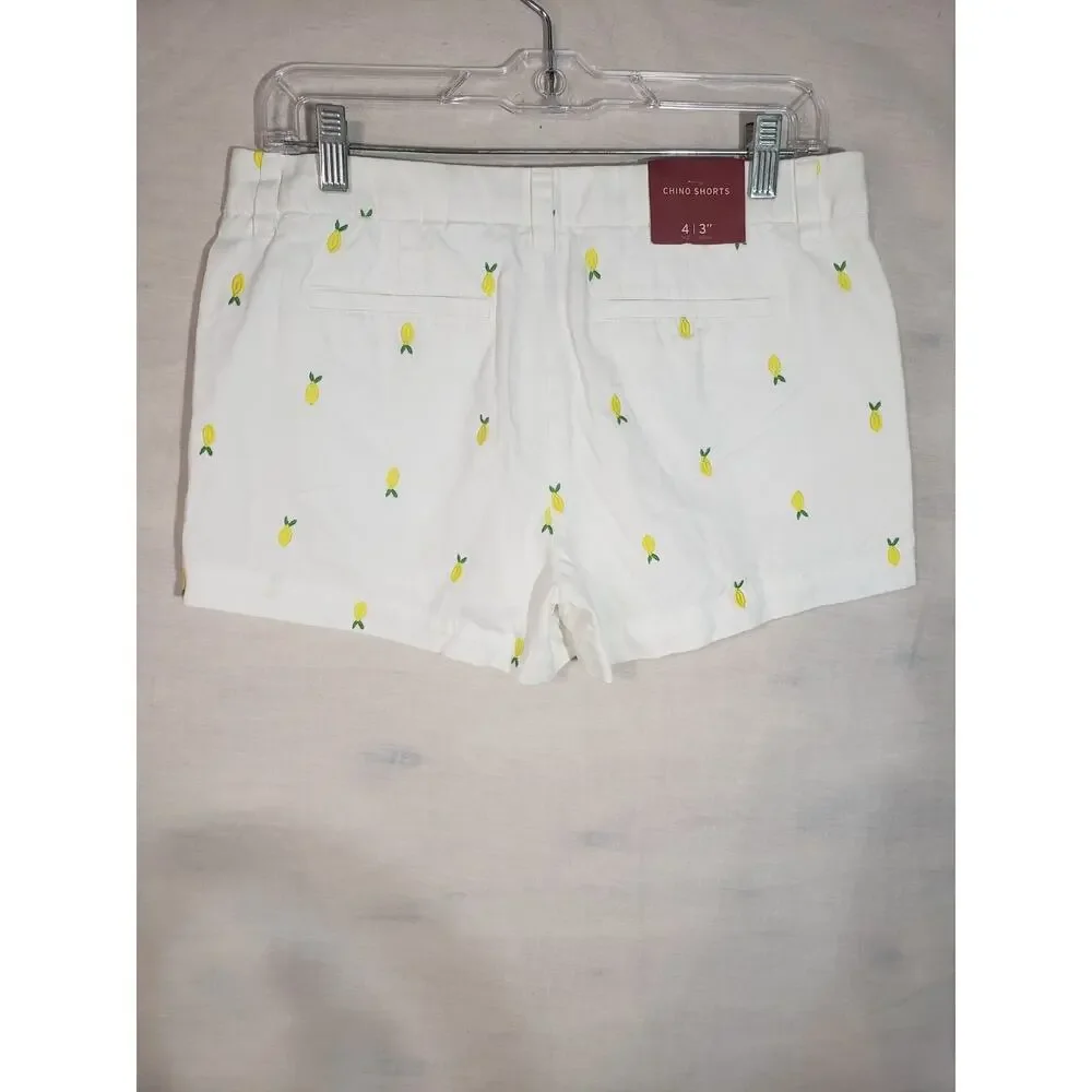Merona Green White Lemon Pattern Casual Chino Shorts Sz 4 R309